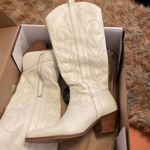 White tall cowboy boots